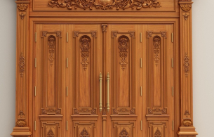 Thiết Kế Thi Công Cửa Chính MC06 Gỗ Gõ Đỏ