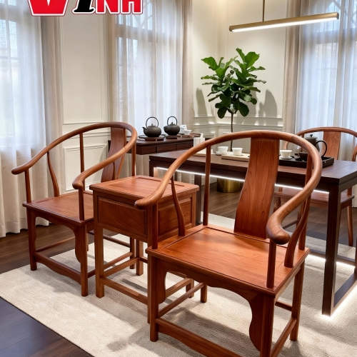 Bộ Bàn Trà Hoàng Cung 3 Món Gỗ Gõ Đỏ 