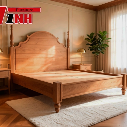 GIƯỜNG 1.8M TÂN CỔ ĐIỂN CỘT TRỤ ĐẦU VÒM GỖ GÕ ĐỎ