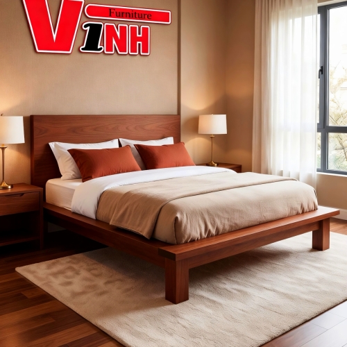 GIƯỜNG NHẬT CHÂN CAO 1.8M GỖ GÕ ĐỎ