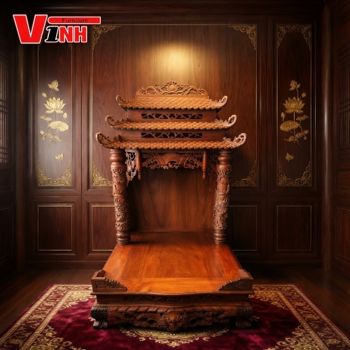 Trang Thờ Mái Ngói 68cm Gỗ Hương Đá