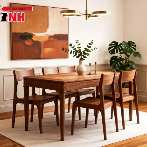BỘ BÀN ĂN CHÂN TIỆN + 6 GHẾ INDOCHINE GỖ TRÀM RỪNG PHỐI GÕ ĐỎ