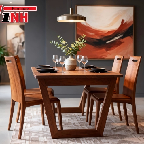BỘ BÀN ĂN CHÂN U + 4 GHẾ CASTE GỖ GÕ ĐỎ
