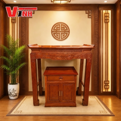 Án Thờ Mây 1m27 2 Món Gỗ Gõ Đỏ