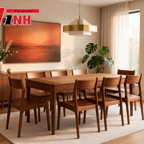 BỘ BÀN ĂN CHÂN TIỆN + 8 GHẾ INDOCHINE GỖ TRÀM RỪNG PHỐI GÕ ĐỎ