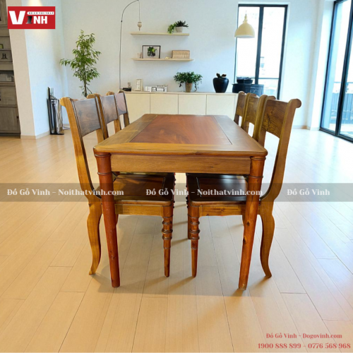 Bàn Ăn Chân Tiện 6 Ghế 