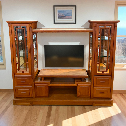 Kệ Tivi 2M4 2 Tủ Kính Gỗ Đò