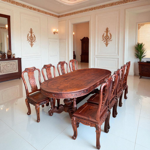 Bàn Oval 8 Ghế Đào 