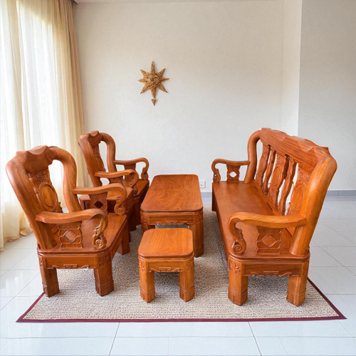 Bộ Ghế 12 Chân Xoay 7 Món Gõ Đỏ