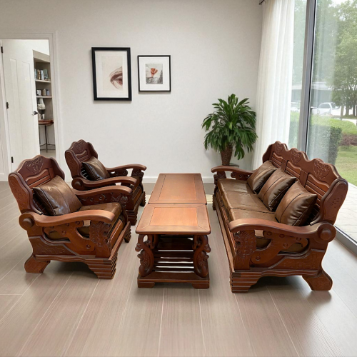 Bộ Ghế Lân 5 Món Gỗ Đỏ