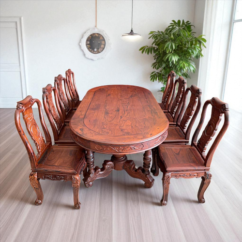Bàn Oval 8 Ghế Đào Cẩm Lai - Nu