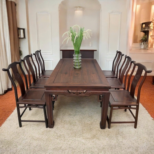 Bàn Ăn Chân Cong - 8 Ghế Sừng Trâu 