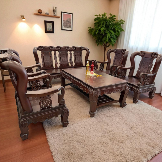 Bộ Ghế Nho Sóc Cẩm Lai Tím 10 Món