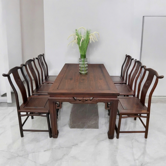 Bàn Ăn Chân Cong - 8 Ghế Sừng Trâu 