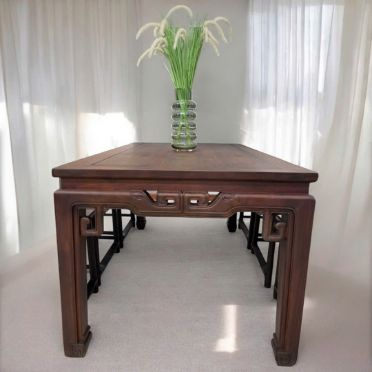 Bàn Ăn Chân Cong - 8 Ghế Sừng Trâu 